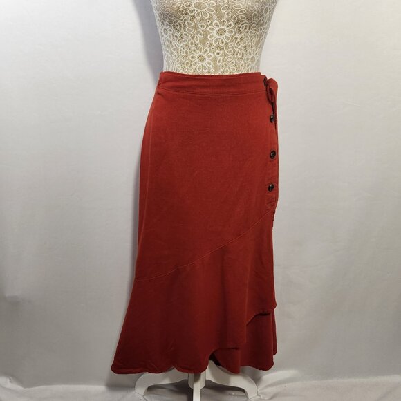 Band of Gypsies Women Size Large Red Linen Blend Tiered Elastic Waist Wrap Skirt - Picture 1 of 16